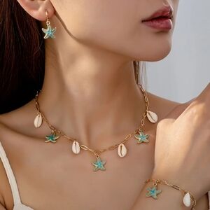 NEW! Gold and Blue Starfish Jewelry Set NIP!